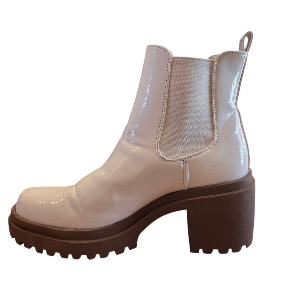 Diba Retro Eggshell Faux Patent Leather Women Bootie Combat Boots Baddie Y2K 8.5
